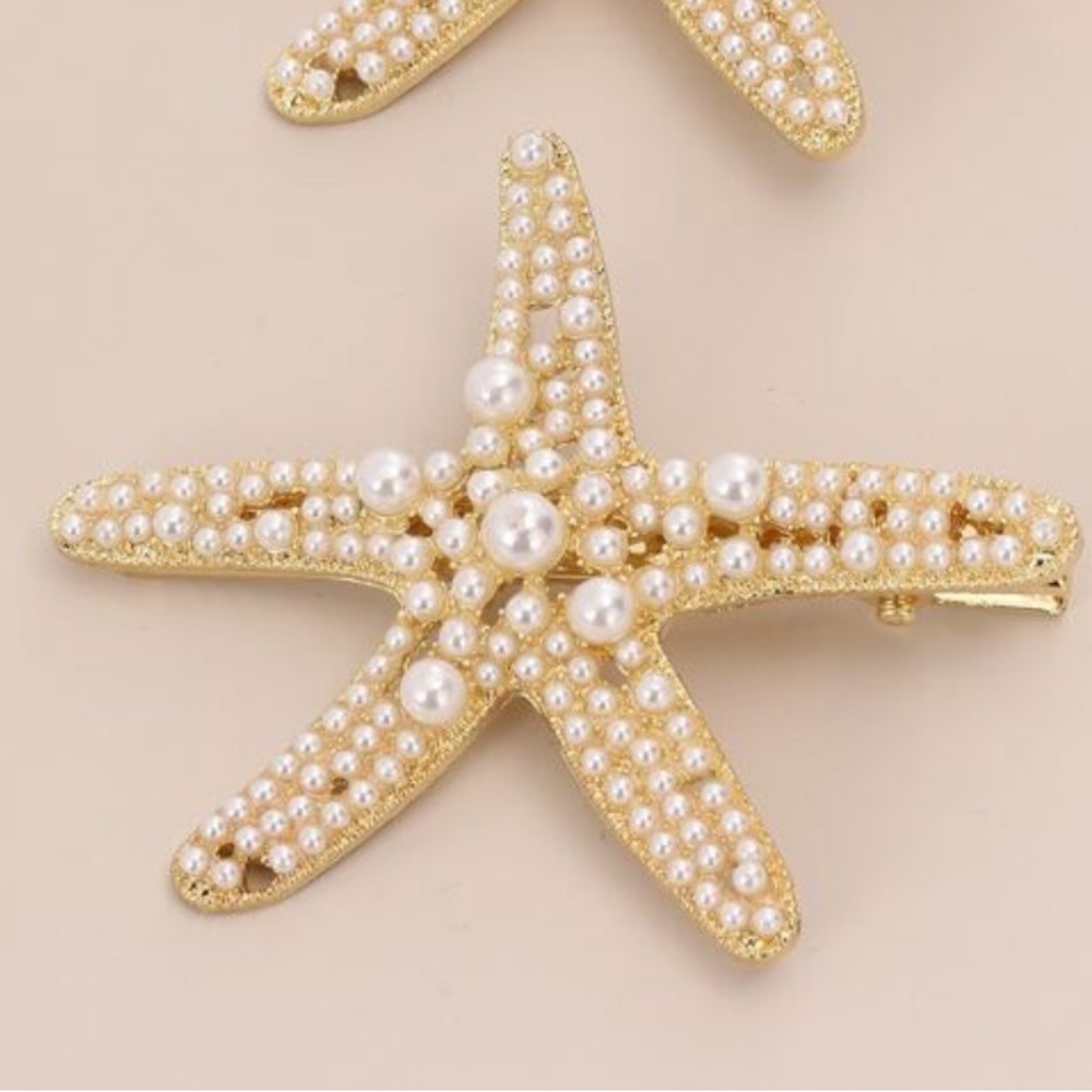 Gold & Pearl Starfish Hair Clip Accessory